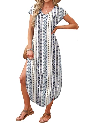 Image of RUMIA Summer Maxi Dresses for Women Cap Sleeve Long Sundress with Pockets