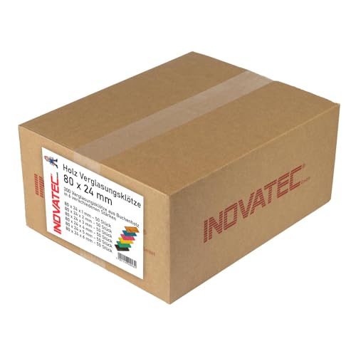 300 x INOVATEC Holz Verglasungsklötze Glasklötze 80 x 24 x 1-6 mm Trageklötze