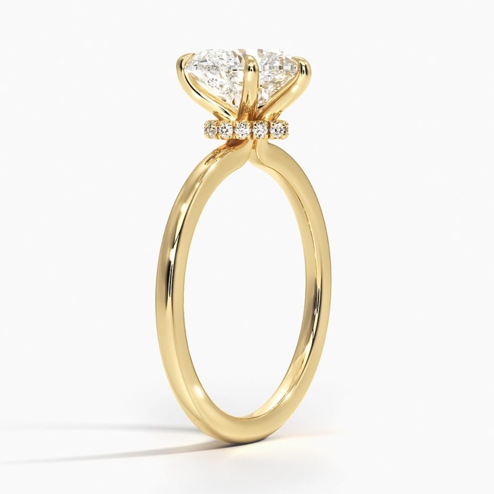 1-5 CT Heart Cut Secret-Halo Lab Grown Diamond Solitaire Ring E-F, VVS1-2, 10K 14K 18K Solid Yellow Gold IGI Certified Engagement Ring for Women - RPSY50WK276509