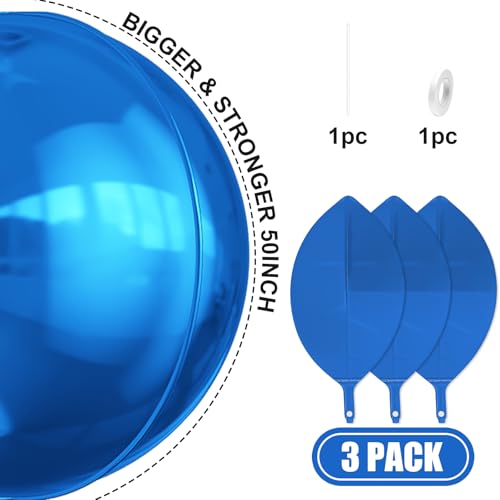 Image of 50 Inch Metallic Dark Blue Round Foil Balloons 3pcs Large Foil Ball Balloon | Jumbo Giant Helium 4D Ball Balloons for Birthday Party, Graduation, Wedding, Christmas, New Year, Disco Prom Party Decoration