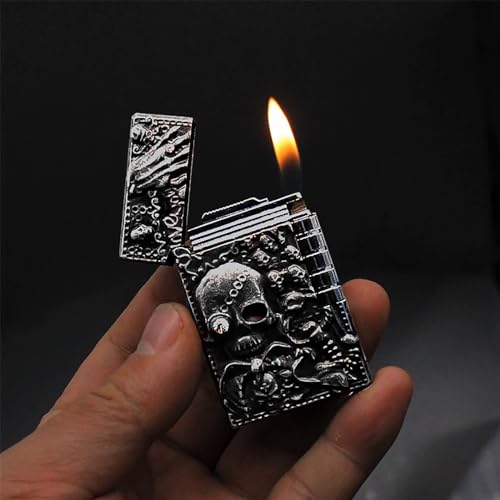 Encendedor de metal antiguo calavera rojo cobre miniatura 4