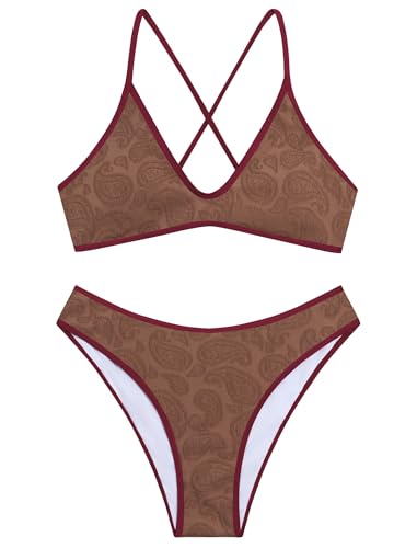 Image of ZAFUL Women's Tie Back Padded High Cut Bralette Bikini Set Two Piece Swimsuit