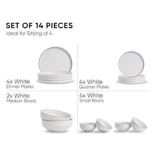 Image of Shay Modern Ceramic Dinner Set, 14 Pcs, White | Crockery Set for Gifting & Dining| Premium Ceramic Dinner Set | Matte Finish (Japandi Dinner Set - White, 14 Piece)
