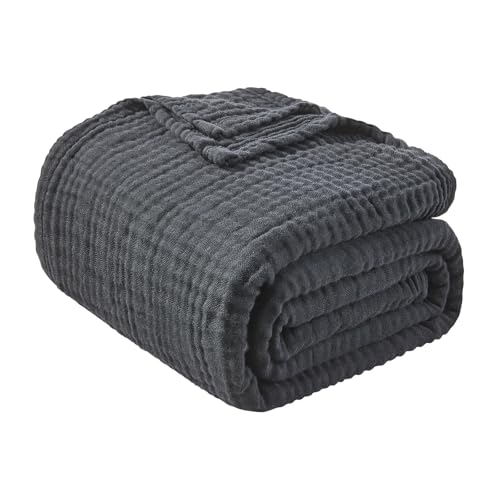 Image of EMME Muslin Blankets for Adults Throw Blanket for Couch Breathable Gauze Soft Lightweight Airy Black Super King