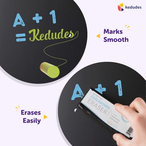 Kedudes Dustless Chalk with Eraser, 24pk - 12 Colored Chalkboard Chalk and 12 White Chalk for Chalkboard and Chalk Board Eraser, Outdoor Chalk, Chalk, Eraser Set - Blackboard Chalk with Chalk Eraser