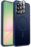 Ezanmull for Samsung Galaxy A56 5G Phone Case Magnetic Shockproof, [Fit for MagSafe] [Glass Screen Protector + Camera Lens Protector] Translucent Anti-Fingerprint (Blue)