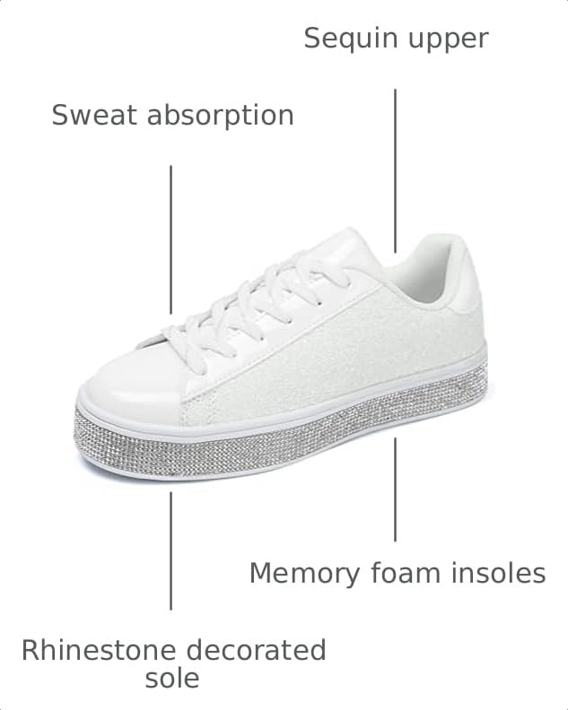 Image of UUBARIS Women's Glitter Tennis Sneakers Neon Dressy Sparkly Sneakers Rhinestone Bling Wedding Bridal Shoes Shiny Sequin Shoes