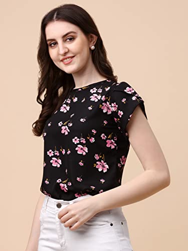 Image of Wedani Women's Casual Short Sleeves Round Neck Foral Regular Fit Top