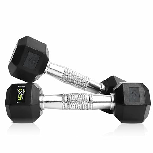 Image of NEXO Rubber Coated Hex Dumbbells for Home Gym Exercise | Workout Dumbbells Weights for Men & Women| 4kg Hex dumbbells set of 2 (2kg x 2) | Color - Black