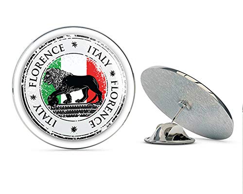 Florence Italy Flag Lion Grunge Stamp Travel Round Metal 0.75