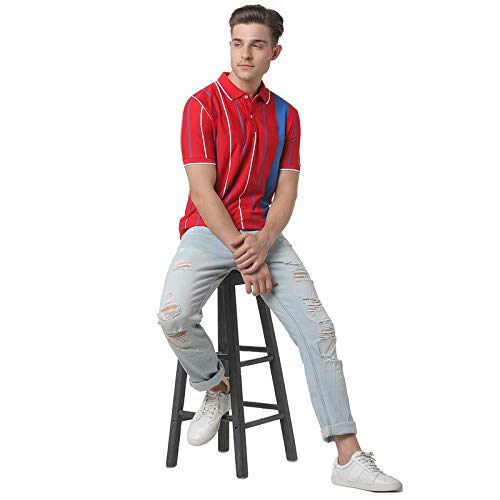 Image of CAHOOT Men Red Striped Casual T-Shirt