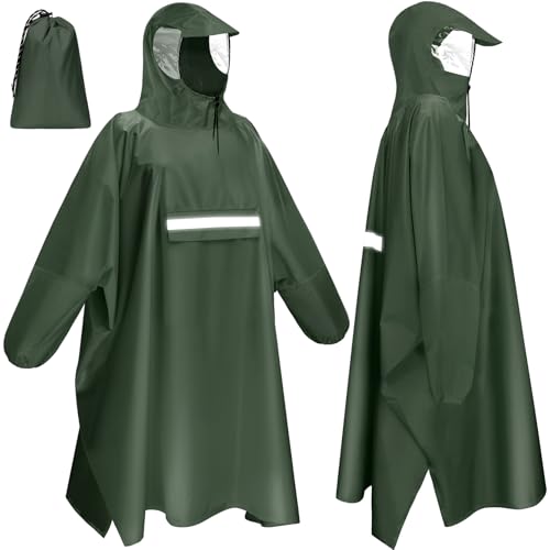 Faneam Poncho de Lluvia Impermeable Hombre Impermeable Mujer Lluvia con Capucha y Mangas Capa de Lluvia Reutilizable Chubasquero Impermeable Unisex para Senderismo Ciclismo Pesca (Verde)