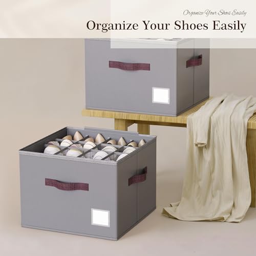 Criusia Shoe Organizer for Closet, 4 Pack Shoe Organizer with Transparent Cover and Sturdy Handles, Closet Shoe Storage for Sneakers Sandals Slippers, Fit 12-16 Pairs, Gray by Criusia - Image 7