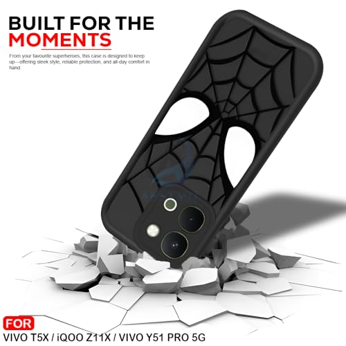 Image of AESTMO Back Case Cover for iQOO Z11X / Vivo T5X / Vivo Y51 Pro 5G Cover | Spidey Face Mask Design | Silicone Case | Full Body Protection | Camera Protection Back Cover (Black)