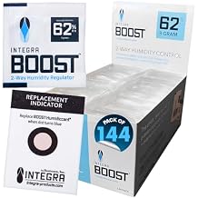 Integra Boost 62% RH, 2 Way Humidity Control Packs 8g Size for Storing 1 oz Pack of 144 Moisture Absorbers for Small Jars & Containers Humidifier Packets for Herbs, Spices in Retail Display Box