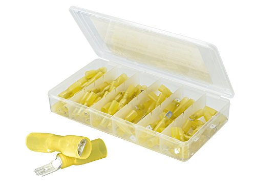 100 PCS Polyolefin Heat Shrink Wire Connector Assortment - Fully Insulated Male & Female Spade Yellow Disconnect Terminal Kit for Marine and Automotive Use