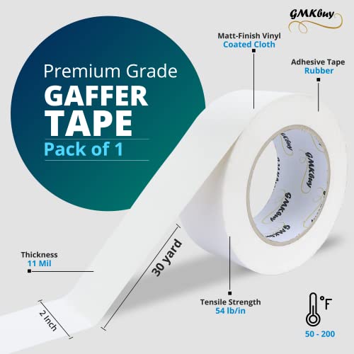 Image of 2 in x 30 Yd White Gaffers Tape - Heavy Duty, Non-Reflective, Easy to Tear, Waterproof Matte Gaffer Stage Tape - Gaff Cloth Tape for Photography, Filming Backdrop & Production