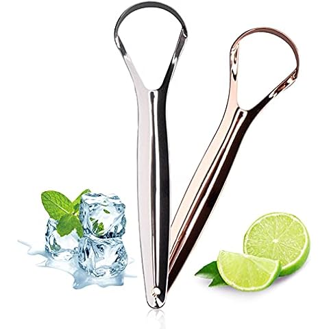 Metal Tongue Scraper - Stainless Steel Tounge Scrappers, Tounge Scraper Cleaner, Portable Tongue Cleaner Tongue Brush, Reduce Bad Breath,Silver + Rose Gold (2 PCS) Cover