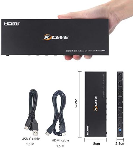 KCEVE KVM Switch, 4 Computers HDMI KVM Switcher Box Support 4K@60Hz, With USB 2.0 Hub, Audio And ARC function, Compatible With Windows/Linux/Mac System etc, With Hotkey And Remote Switch Way