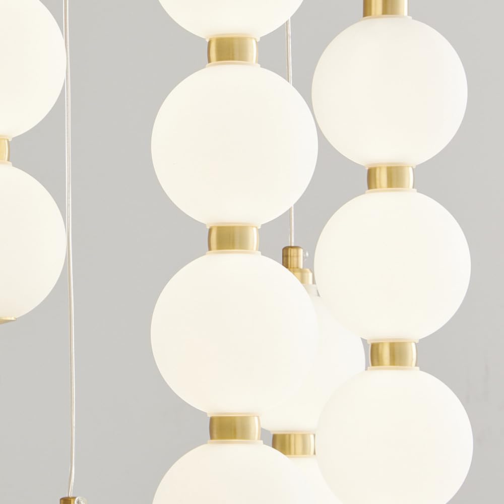 Lampadario a sospensione lineare a forma di globo in rame a 5 luci Isola della cucina Lampada a sospensione a barra lunga dorata Lampadario a soffitto a forma di bolla a sfera per scala Camera da