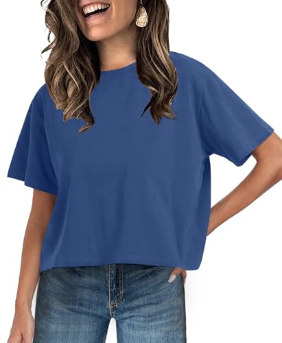 Image of UNCLECAT Womens Short Sleeve Crop Tops Summer Basic Cropped T Shirts | Workout,Casual,Crew Neck Tee,Boxy Loose Fit,Cotton Trendy Clothes