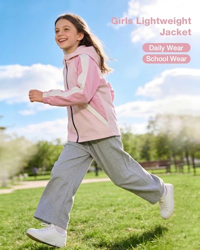 Image of Rolanko Girls Windbreaker Jacket Lightweight Water Resistant Hooded Outwear Jacket for Kids Boys Outdoor Hiking School Travel