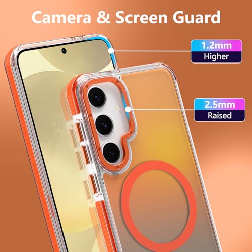 Image of Magnetic Case for Samsung Galaxy S24 Plus [Compatible with Magsafe] [Cute Fashion Fluorescent Design] [1 Screen Protector] Slim Translucent Matte Case for Galaxy S24 Plus 6.7 inch, Orange