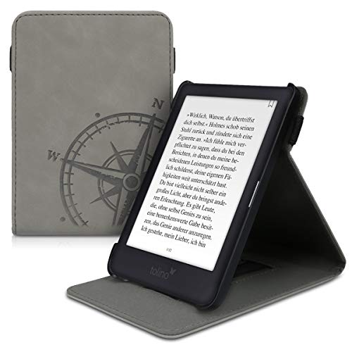 Hülle kompatibel mit Tolino Shine 3 - Schlaufe Ständer - e-Reader Schutzhülle - Kompass Vintage Grau