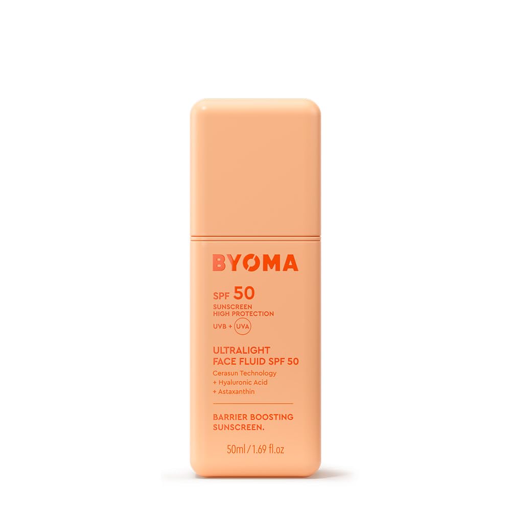 BYOMA SPF 50 Face Fluid - Ultra-Lightweight Facial Sunscreen for All Skin Tones - Luminous Glow, No White Cast - SPF Moisturizer Strengthens Skin Barrier - 1.69 fl.oz