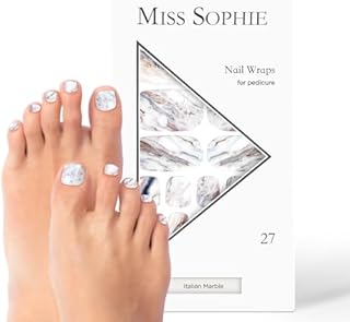Miss Sophie Pedi Wraps I Italian Marble Pedicure I 27 ultra-cienkich pasków lakieru do paznokci ze wzorem, do paznokci stóp, trzymają się na naturalnych i lakierowanych, akrylowych, żelowych i