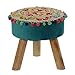 DRW Taburete Redondo de Madera y Tela con Dibujos y Bordado Estilo étnico 30x30x32cm
