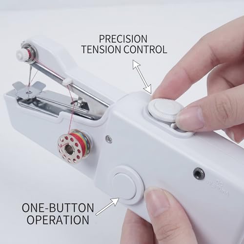 Image of Handheld Sewing Machine, Portable Hand Held Sewing Machine for Adults & Beginners, Cordless Mini Electric Hemming Tool for Denim, Fabric & Quick Home & Travel Repairs (white)