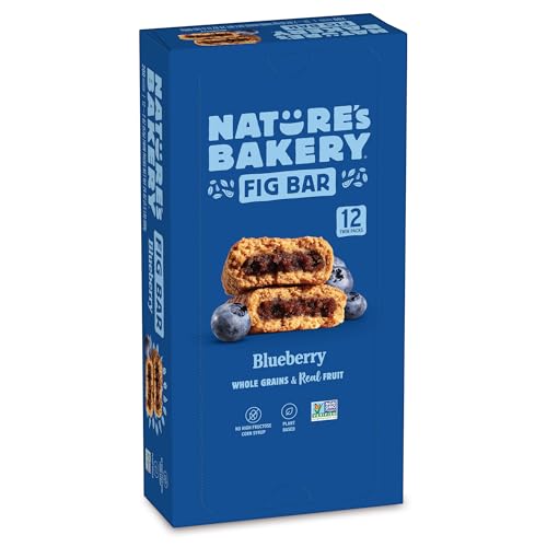 Nature's Bakery Whole Wheat Fig Bars, Blueberry, Real Fruit, Vegan, Non-GMO, Snack bar, Twin packs- 12 count