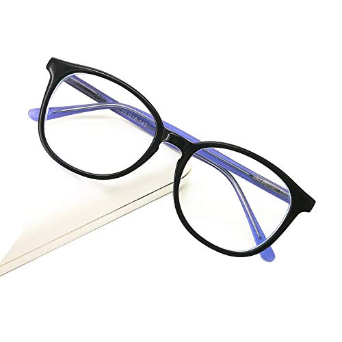 Reading Glasses Women Men Blue Light Blocking Computer Reader Square Acetate Frame (Black Blue 1.50)