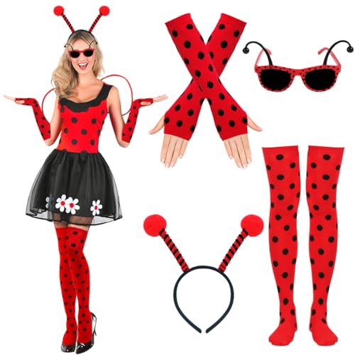 4 Stück Marienkäfer Kostüm Damen,Ladybug Kostüm Erwachsene,Marienkäfer Kostüm Zubehör Damen,Marienkäfer...