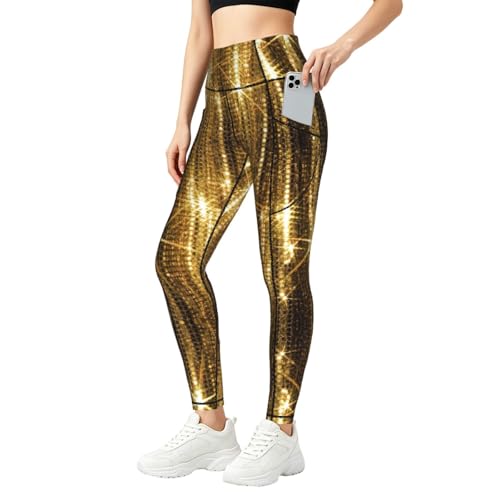 Leggings de moda con estampado brillante de lentejuelas doradas de mujer YQTGBCED