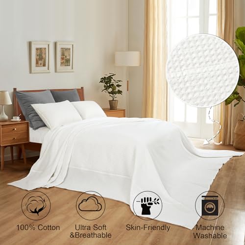 Image of PHF Pre-Washed Cotton Waffle Weave Family Blanket,Oversized King Size 120 inchx 120 inch-Snag Proof Lightweight Breathable, 10'x 10' Huge Extra Large Big-Elegant Aesthetic Home Decoration Gift,Cream | Pre-washed Soft Cozy Summer Throw for Hot Sleepers, Textured Decorative Layer for Bed Couch Sofa Guest Room, Giftable