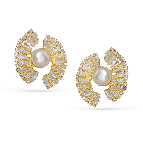 Image of Rubans Stud Earrings American Diamond Zirconia Stylish Jewellery Gift for Women & Girls