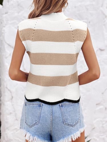 Image of Saodimallsu Womens Striped Sweater Vest Sleeveless Mock Neck Cap Sleeve Ribbed Knit Summer Crop Tops