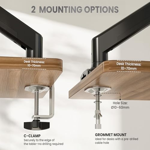 Image of Robustt Single Arm Gas Spring Monitor Stand | Arm For 17-32 inch Monitor | Full Motion Monitor Desk Mount With 70 To -45 Tilt, 180 Swivel And Full Rotation | Vesa 75x75 To 100x100mm | 10 Kg Capacity