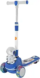 DM Toys Patinete Infantil Ajustável Lean-to-Steer 3 Rodas com Led e Som até 60kg Astronauta Branco e Azul