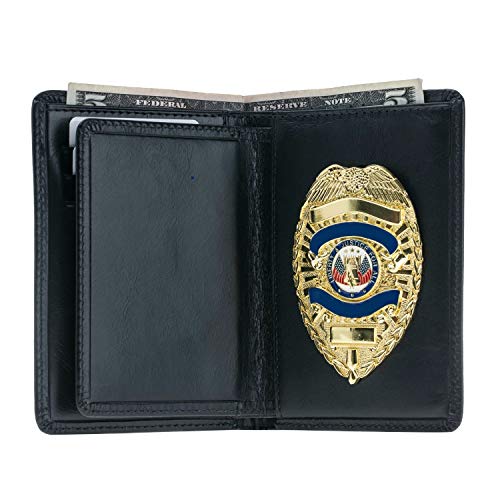Law Enforcement Badge Wallet, All Leather, Fits Any Shape Badge with Pin Back-Carbon Black3