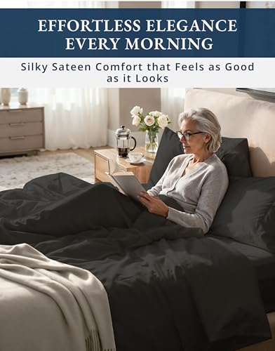 Image of LANE LINEN Split Top King Sheets 100% Egyptian Cotton Sateen - Black