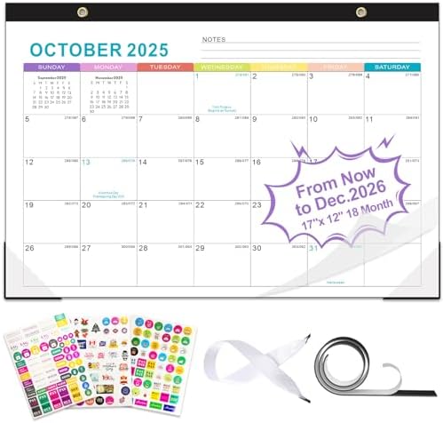 Gannyfer 2026 Desk Calendar, Fridge Calendar Magnet, 18 Monthly Large Yearly Desktop/Wall Calendar 2026, with Plastic Cover Hanging String Corner Protectors, 17