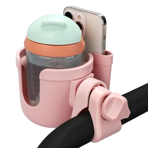 Image of Accmor Stroller Cup Holder with Phone Holder, Bike Cup Holder, Universal Cup Holder for Uppababy Nuna Doona Strollers, 2-in-1 Cup Holder for Walker, Wheelchair, Scooter