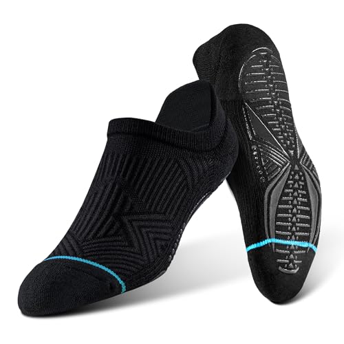 BRISIRA Bamboo Viscose Non Slip Pilates Socks Men Women No Show Grip Compression Thick Cushion Yoga Barre Grippy Ankle