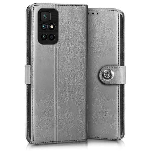 Image of WOW IMAGINE Shock Proof Flip Cover Back Case for Xiaomi Mi Redmi 10 Prime (Magnetic Button Flip Case | Wallet Pockets & Stand | Leather Finish | Stone Grey)