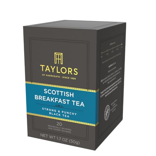 Image of Taylors of Harrogate Scottish Breakfast Black Tea Individually Wrapped Bags, 20 Count (Pack of 6), Strong, Malty and Full, Caffeinated, Enjoy Hot or Iced, 120 Teabags Total