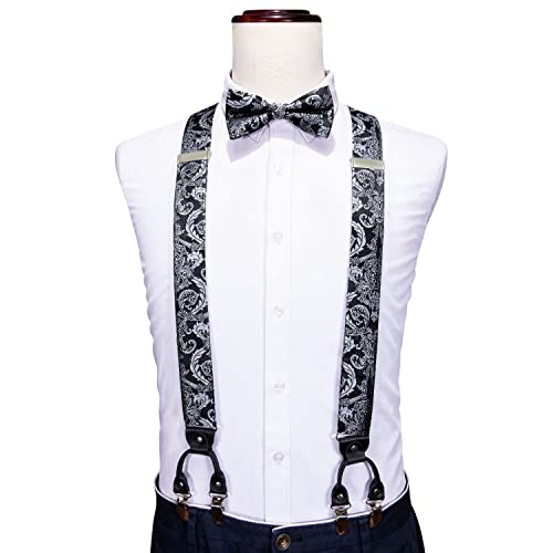 Image of YOHOWA Men Suspenders 6 Clips Strength Adjustable Y Braces Pre-Tied Bow Tie Set Formal Wedding Party