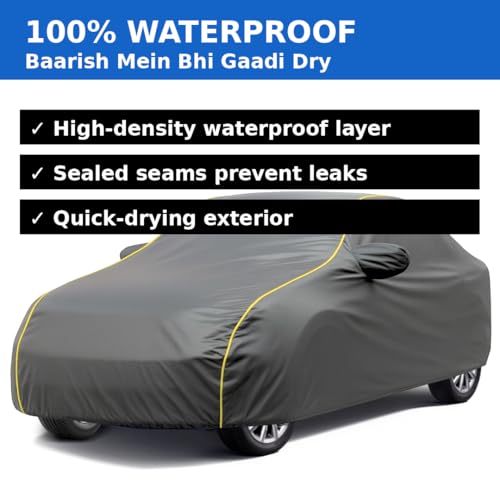 Image of Boo-Bee Smart 100% Waterproof Car Body Cover for Punch Cover (All Models) with Mirror Pockets | Triple Stitched, Elastic, Custom Fit, Heat Resistant, Anti-Dust, All-Weather Cover - Grey Series